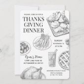 Rustieke met de hand getekende Thanksgiving-diner Kaart (Voorkant)