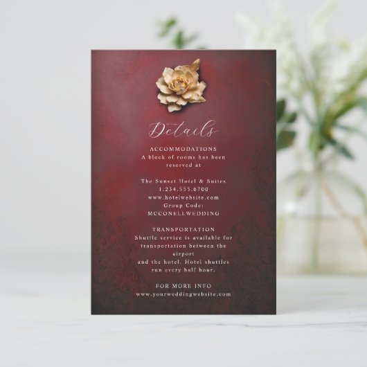 Rustieke metallic bloem bruiloft details kaart (Staand voorkant)