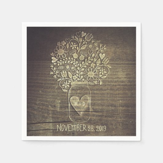 Rustieke metselaar pot schuur bruiloft papieren se servet (Voorkant)