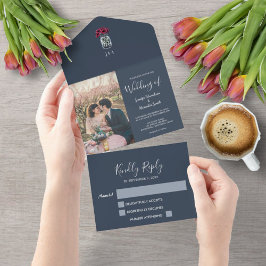 Rustieke metselaar potje monogram foto blauw Bruil All In One Uitnodiging