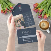 Rustieke metselaar potje monogram foto blauw Bruil All In One Uitnodiging