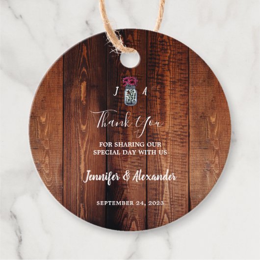 Rustieke metselaar potje monogram schuur hout brui bedankjes labels (Voorkant)