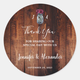 Rustieke metselaar potje monogram schuur hout brui ronde sticker