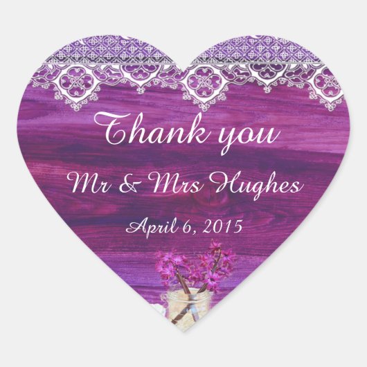 Rustieke metselaarpot met bloemenbruiloft bedankt hart sticker (Voorkant)