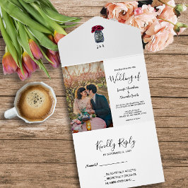 Rustieke metselaarpot monogrammed foto Bruiloft All In One Uitnodiging