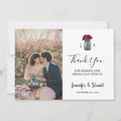 Rustieke metselaarpot monogrammed foto bruiloft bedankkaart (Voorkant)