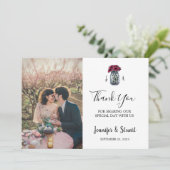 Rustieke metselaarpot monogrammed foto bruiloft bedankkaart (Staand voorkant)