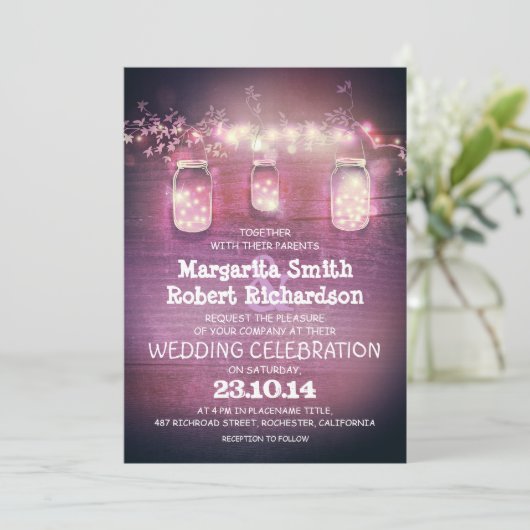 rustieke metselaarpotten en lichten bruiloft uitno kaart (Staand voorkant)