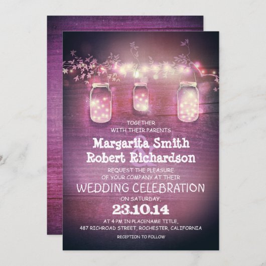 rustieke metselaarpotten en lichten bruiloft uitno kaart (Voorkant / Achterkant)