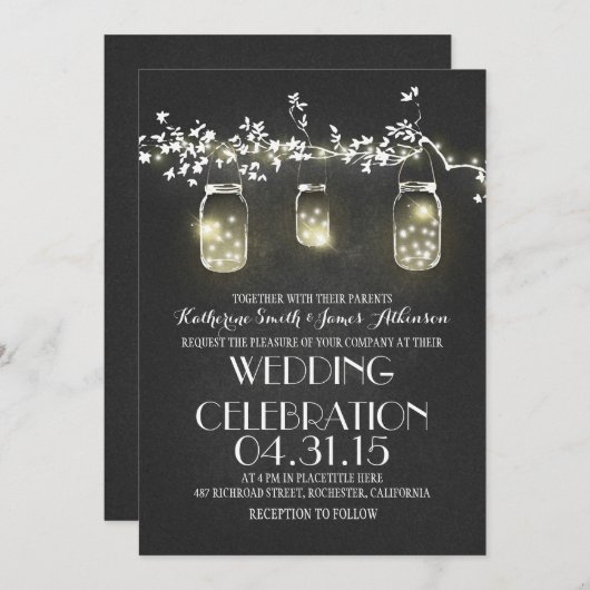 rustieke metselaarpotten en lichten bruiloft uitno kaart (Voorkant / Achterkant)