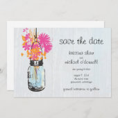 Rustieke Metselbus & Wilde Bloemen Bewaar de Datum Save The Date (Voorkant / Achterkant)