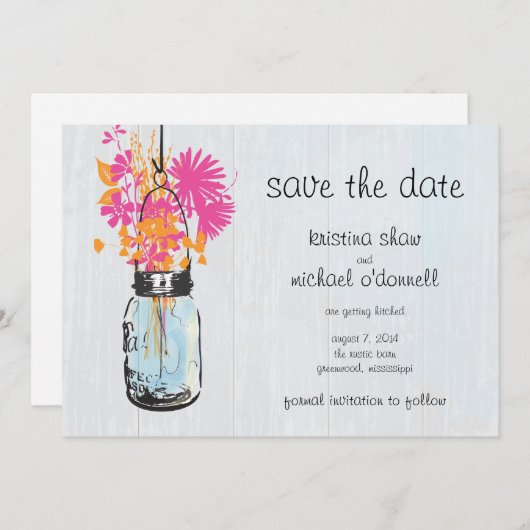 Rustieke Metselbus & Wilde Bloemen Bewaar de Datum Save The Date (Voorkant / Achterkant)