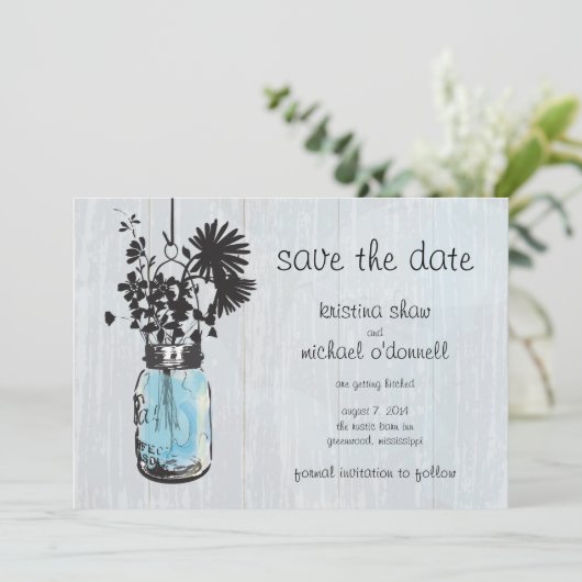 Rustieke Metselbus & Wilde Bloemen Save the Date (Staand voorkant)