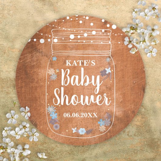 Rustieke Metselpot Slingerlampjes Baby Shower Ronde Sticker