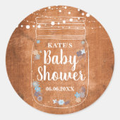 Rustieke Metselpot Slingerlampjes Baby Shower Ronde Sticker (Voorkant)