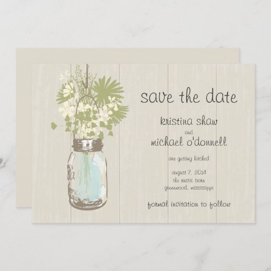Rustieke Metselpot & Wilde Bloemen Bewaar de Datum Save The Date (Voorkant / Achterkant)