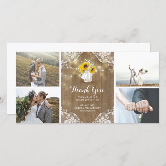 Rustieke Metselwerkpot Baby's Breath en Zonnebloem Bedankkaart (Voorkant / Achterkant)