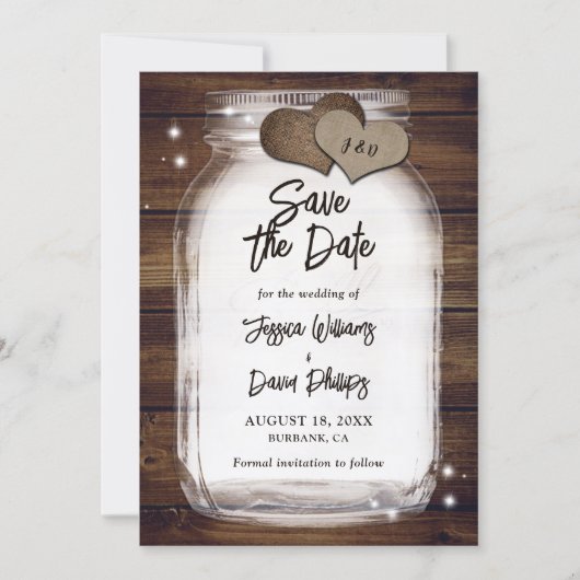 Rustieke Metselwerkpot Jute Harten Monogram Bruilo Save The Date (Voorkant)