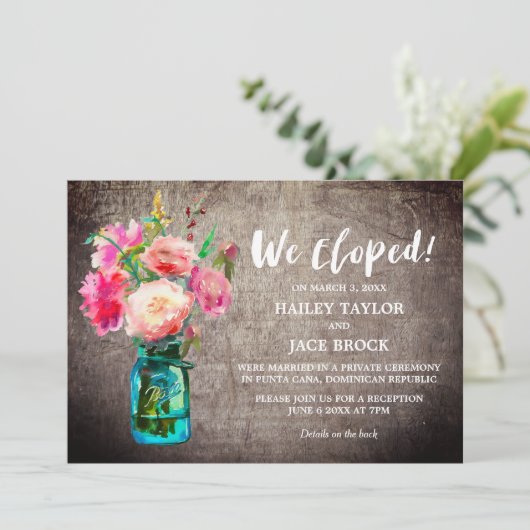 Rustieke Metselwerkpot met Bloemen Elopement Ontva Kaart (Staand voorkant)