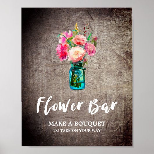 Rustieke metson pot en bloemenboeket bloemenbar poster (Voorkant)