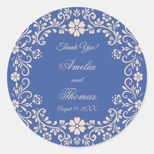 Rustieke Mexicaanse Blauwe Huwelijk Dank u Ronde Sticker (Voorkant)