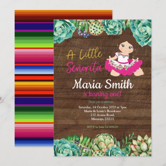 Rustieke Mexicaanse Cactus Fiesta 1e verjaardag me Kaart (Voorkant / Achterkant)