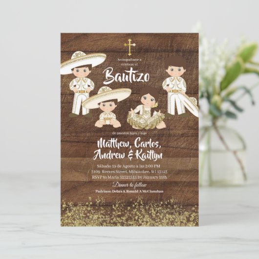 Rustieke Mexicaanse Cactus Gouden Charro Broer/Zus Kaart (Staand voorkant)