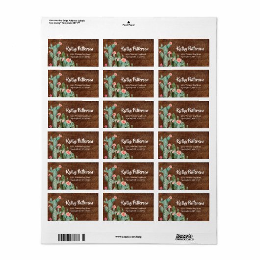 Rustieke Mexicaanse cactus retour adres label (Full Sheet)