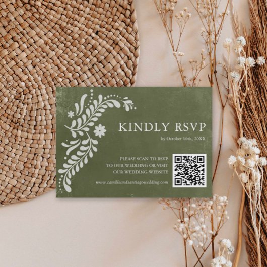Rustieke Mexicaanse groene bruiloft QR-code RSVP Kaartje