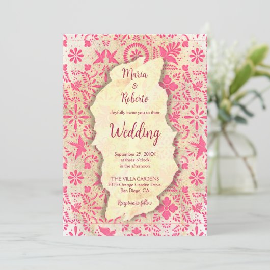 Rustieke Mexicaanse Roze Tegels Mexicaanse bruilof Kaart (Staand voorkant)
