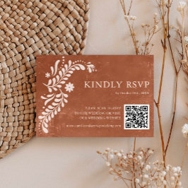 Rustieke Mexicaanse Terracotta bruiloft QR-code RSVP Kaartje