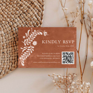 Rustieke Mexicaanse Terracotta bruiloft QR-code RSVP Kaartje
