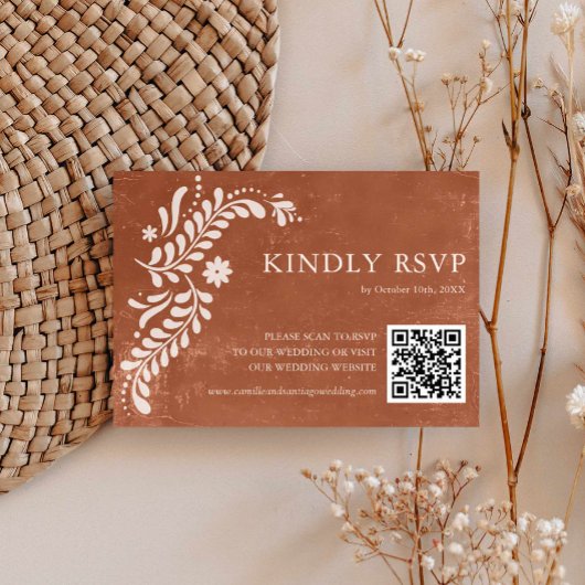 Rustieke Mexicaanse Terracotta bruiloft QR-code RSVP Kaartje