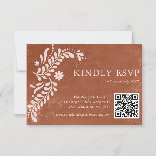 Rustieke Mexicaanse Terracotta bruiloft QR-code RSVP Kaartje (Voorkant)