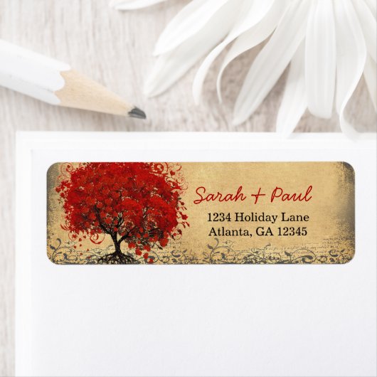 Rustieke middeleeuwse Renaissance Rode Hart Bladbo Etiket (Insitu)