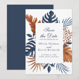 Rustieke Midnight Blue Monstera Save the Date Kaar