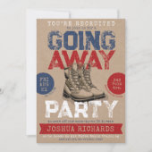 Rustieke militaire laarzen gaan weg afscheidsfeest kaart (Voorkant)