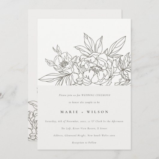 Rustieke Minimaal Elegante Bruine Bloemrijke Schet Kaart (Voorkant / Achterkant)