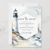 Rustieke Minimal Ocean Lighthouse bruiloft Save The Date (Voorkant)