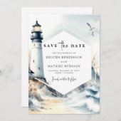 Rustieke Minimal Ocean Lighthouse bruiloft Save The Date (Voorkant / Achterkant)
