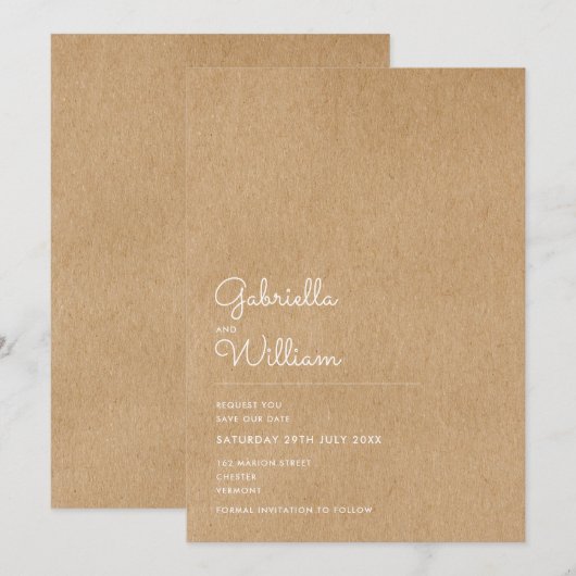 Rustieke Minimal Script Save the Date (Voorkant / Achterkant)