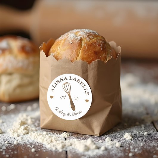 Rustieke Minimal Wooden Whisk Bakkerij Logo Ronde Sticker