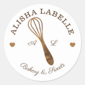 Rustieke Minimal Wooden Whisk Bakkerij Logo Ronde Sticker (Voorkant)