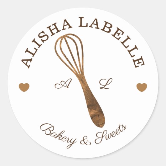 Rustieke Minimal Wooden Whisk Bakkerij Logo Ronde Sticker (Voorkant)