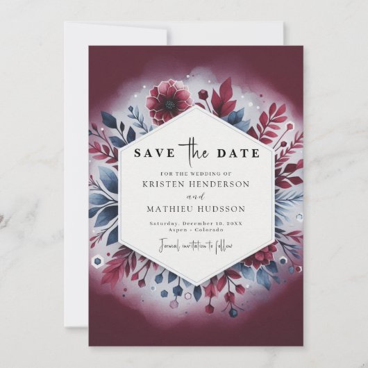 Rustieke minimale Bourgondische bruiloft Save The Date (Voorkant)