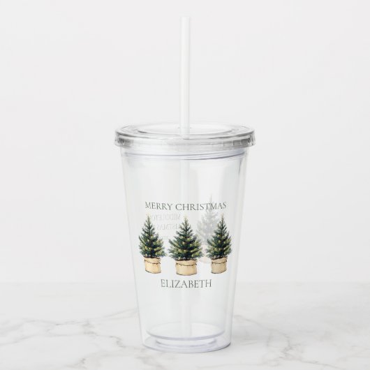 Rustieke minimale kerstbomen acryl drinkbeker (Voorkant)