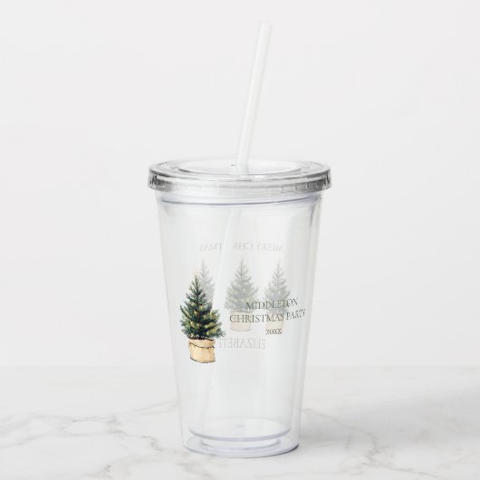 Rustieke minimale kerstbomen acryl drinkbeker (Achterkant)