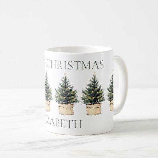 Rustieke minimale kerstbomen vakantie koffiemok (Voorkant rechts)