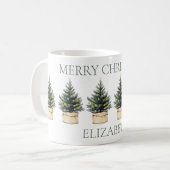 Rustieke minimale kerstbomen vakantie koffiemok (Voorkant links)