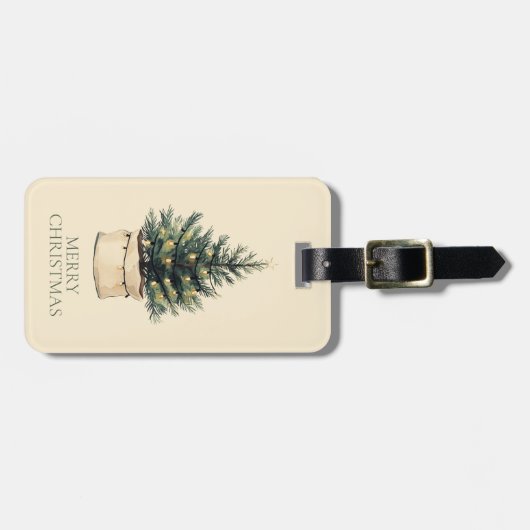 Rustieke minimale kerstboom bagagelabel (Voorkant horizontaal)